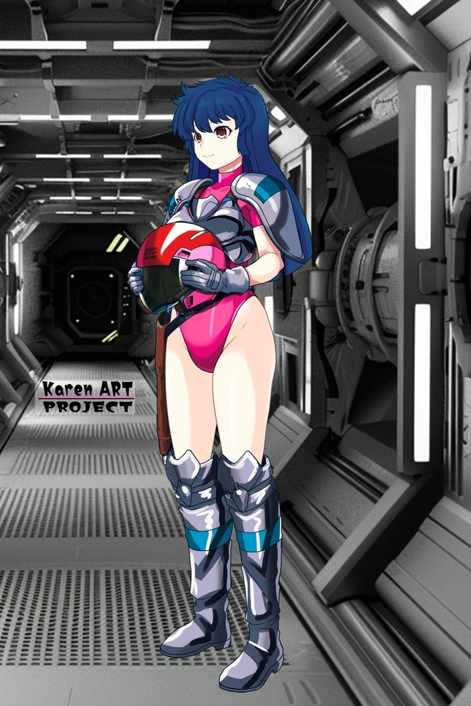カレンちゃん+天現寺ひろみのパイロットスーツ【バーニングフォース02】斜め前アングル Karen is wearing Hiromi Tenzenji's Pilot Suit【BURNING FORCE02】Diagonal front angle