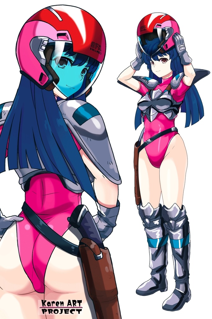 カレンちゃん+天現寺ひろみのパイロットスーツ【バーニングフォース03】背面アングル Karen is wearing Hiromi Tenzenji's Pilot Suit【BURNING FORCE03】Back Angle