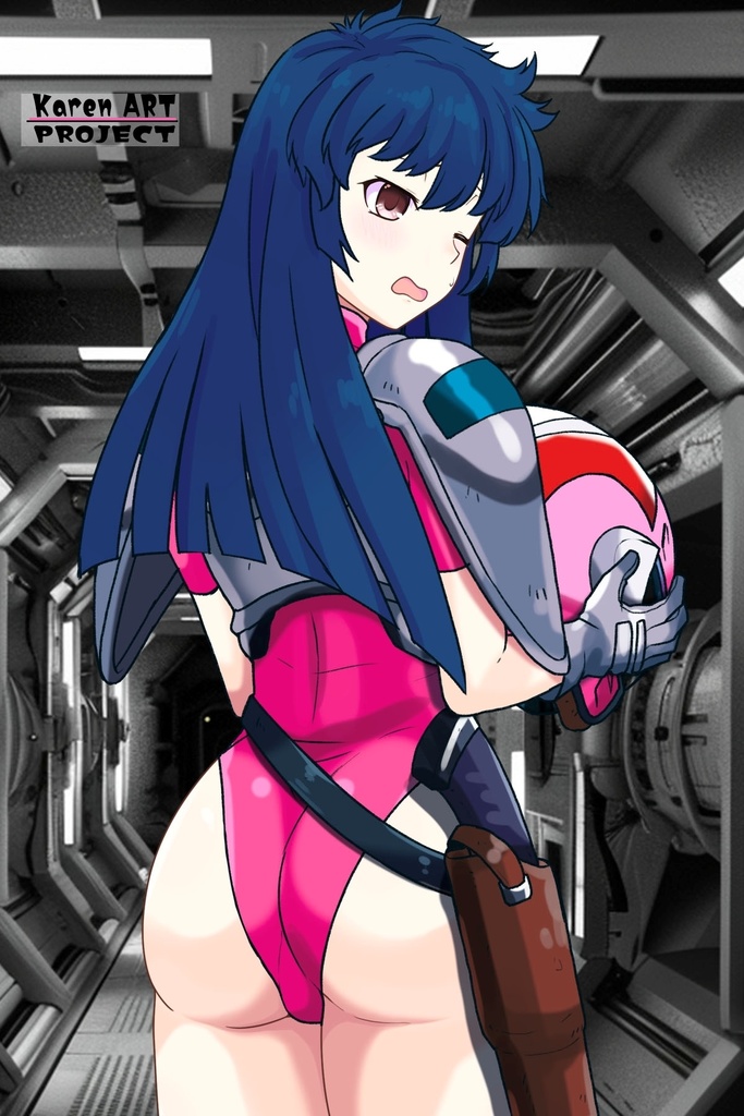 カレンちゃん+天現寺ひろみのパイロットスーツ【バーニングフォース03】背面アングル Karen is wearing Hiromi Tenzenji's Pilot Suit【BURNING FORCE03】Back Angle