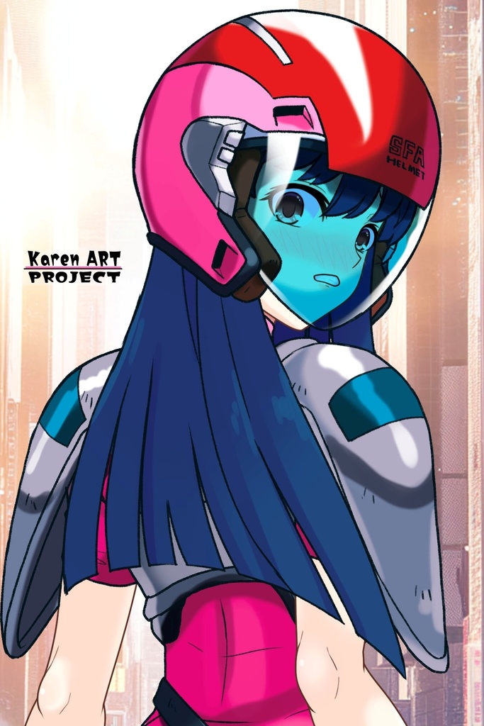 カレンちゃん+天現寺ひろみのパイロットスーツ【バーニングフォース03】背面アングル Karen is wearing Hiromi Tenzenji's Pilot Suit【BURNING FORCE03】Back Angle