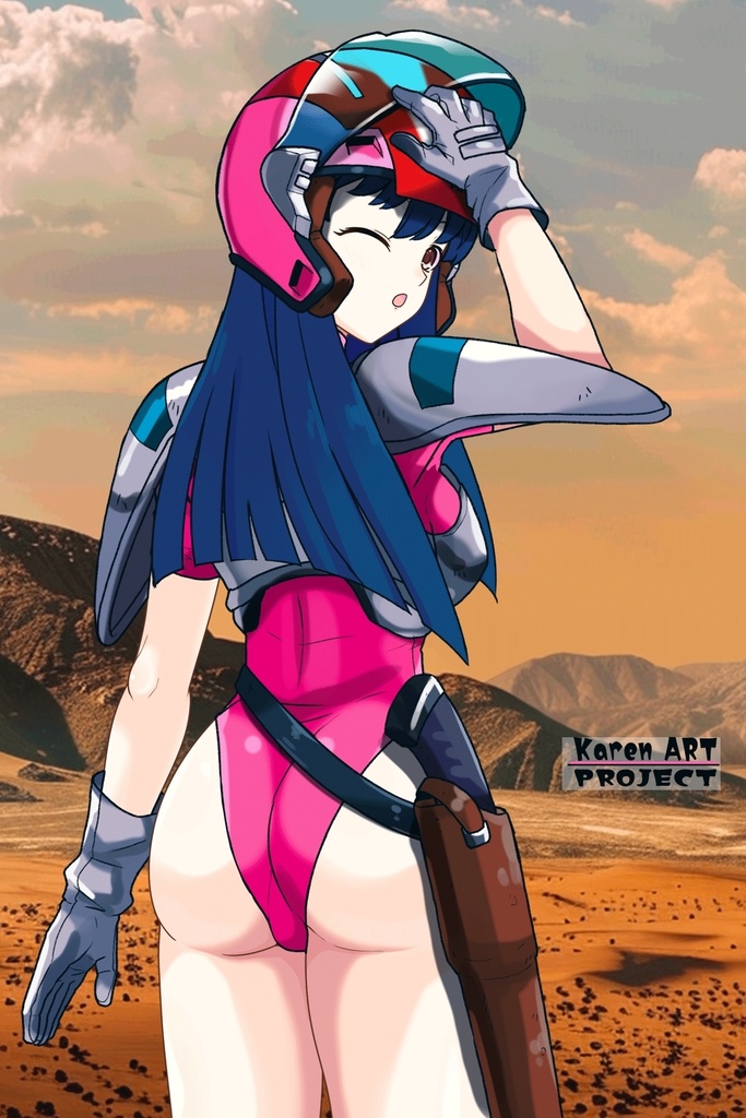 カレンちゃん+天現寺ひろみのパイロットスーツ【バーニングフォース03】背面アングル Karen is wearing Hiromi Tenzenji's Pilot Suit【BURNING FORCE03】Back Angle