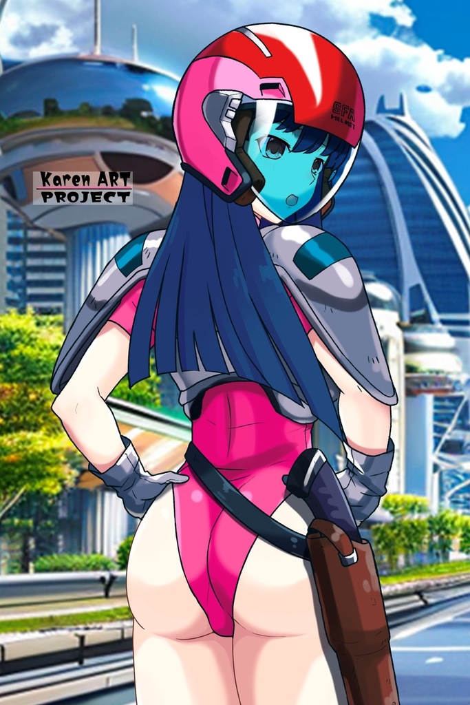 カレンちゃん+天現寺ひろみのパイロットスーツ【バーニングフォース03】背面アングル Karen is wearing Hiromi Tenzenji's Pilot Suit【BURNING FORCE03】Back Angle