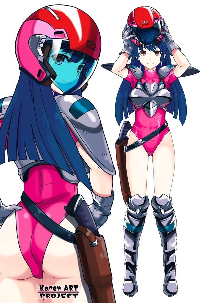 カレンちゃん+天現寺ひろみのパイロットスーツ【バーニングフォース03】背面アングル Karen is wearing Hiromi Tenzenji's Pilot Suit【BURNING FORCE03】Back Angle
