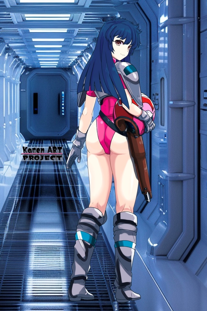 カレンちゃん+天現寺ひろみのパイロットスーツ【バーニングフォース03】背面アングル Karen is wearing Hiromi Tenzenji's Pilot Suit【BURNING FORCE03】Back Angle