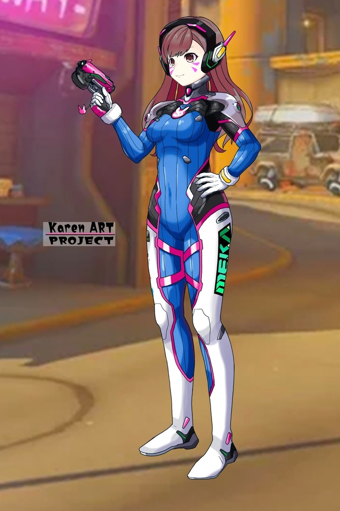 カレンちゃん+D.Vaのパイロットスーツ【Overwatch2-02】斜め前アングル Karen is wearing D.Va's Pilot Suit【Overwatch2-02】Diagonal front angle