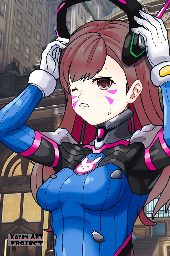 カレンちゃん+D.Vaのパイロットスーツ【Overwatch2-02】斜め前アングル Karen is wearing D.Va's Pilot Suit【Overwatch2-02】Diagonal front angle