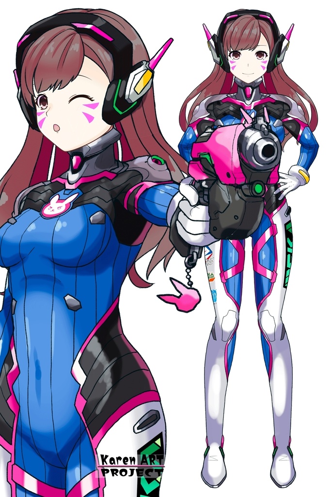 カレンちゃん+D.Vaのパイロットスーツ【Overwatch2-02】斜め前アングル Karen is wearing D.Va's Pilot Suit【Overwatch2-02】Diagonal front angle