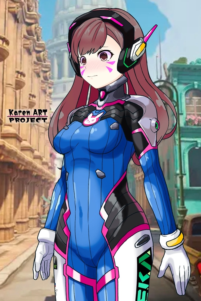 カレンちゃん+D.Vaのパイロットスーツ【Overwatch2-02】斜め前アングル Karen is wearing D.Va's Pilot Suit【Overwatch2-02】Diagonal front angle