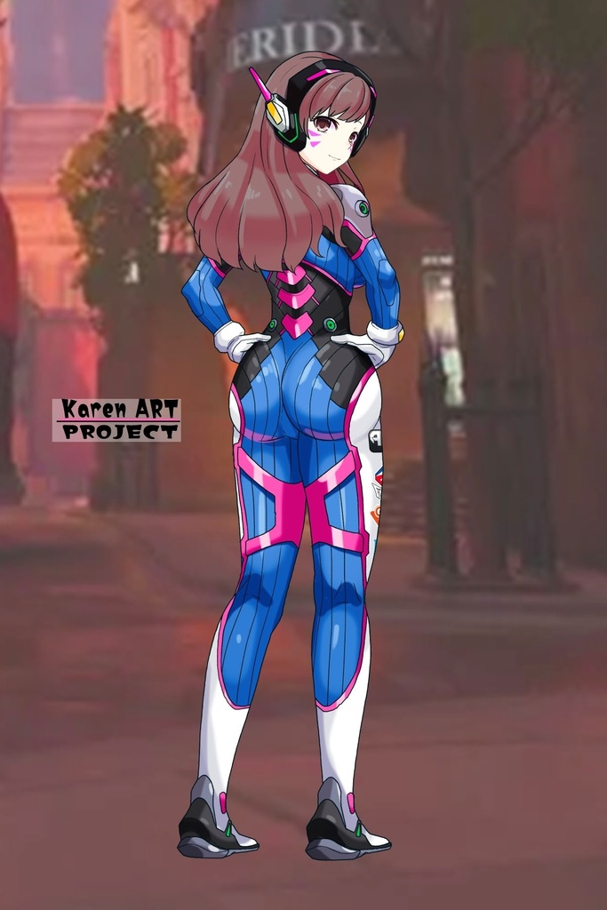 カレンちゃん+D.Vaのパイロットスーツ【Overwatch2-03】背面アングル Karen is wearing D.Va's Pilot Suit【Overwatch2-03】Back Angle