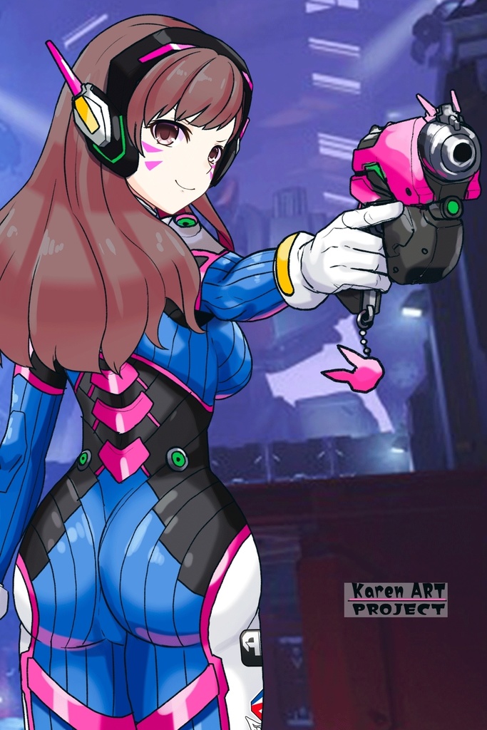 カレンちゃん+D.Vaのパイロットスーツ【Overwatch2-03】背面アングル Karen is wearing D.Va's Pilot Suit【Overwatch2-03】Back Angle