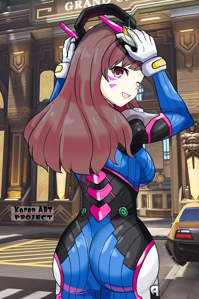 カレンちゃん+D.Vaのパイロットスーツ【Overwatch2-03】背面アングル Karen is wearing D.Va's Pilot Suit【Overwatch2-03】Back Angle