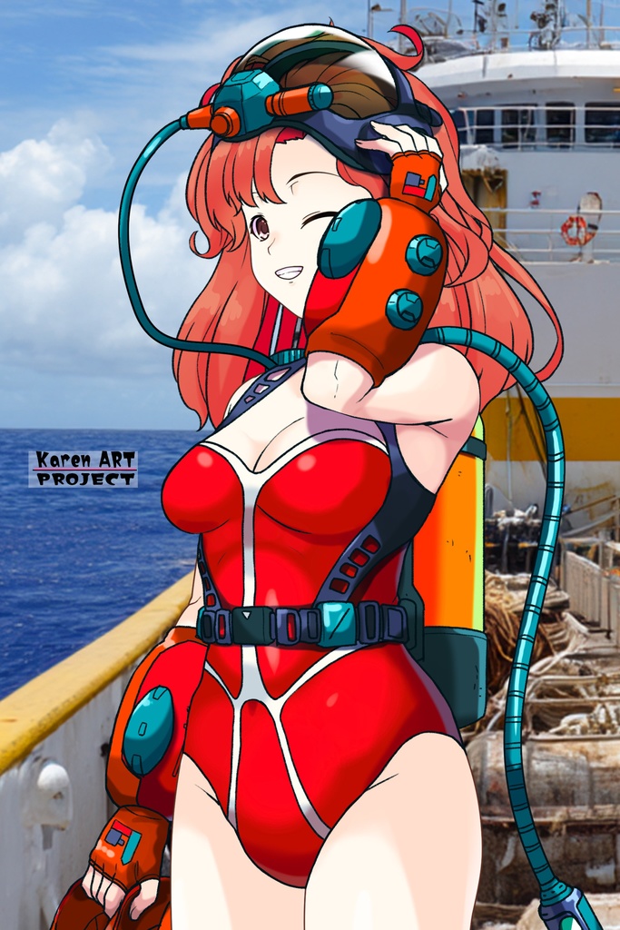 カレンちゃん+マリーンのダイビング装備【タイタニックミステリー-蒼の戦慄-02】斜め前アングル Karen is wearing Diving Equipment【Titanic Mystery: The Blue Tremor02】Diagonal front angle