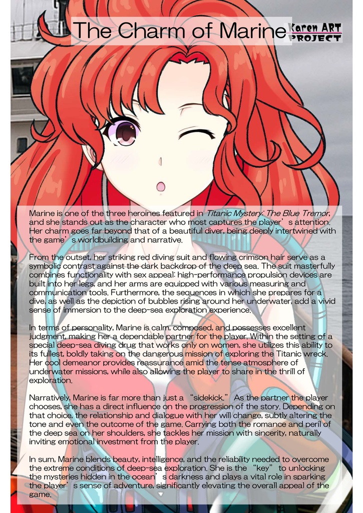 カレンちゃん+マリーンのダイビング装備【タイタニックミステリー-蒼の戦慄-02】斜め前アングル Karen is wearing Diving Equipment【Titanic Mystery: The Blue Tremor02】Diagonal front angle