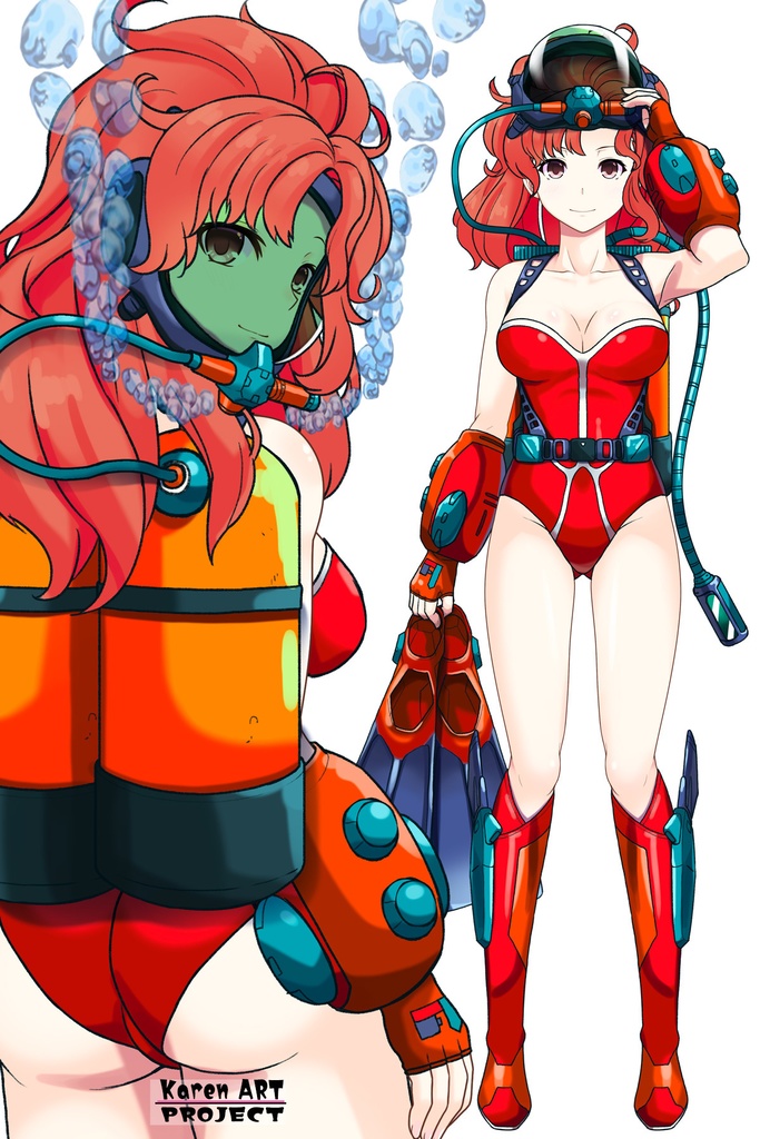 カレンちゃん+マリーンのダイビング装備【タイタニックミステリー-蒼の戦慄-03】背面アングル Karen is wearing Diving Equipment【Titanic Mystery: The Blue Tremor03】Back Angle