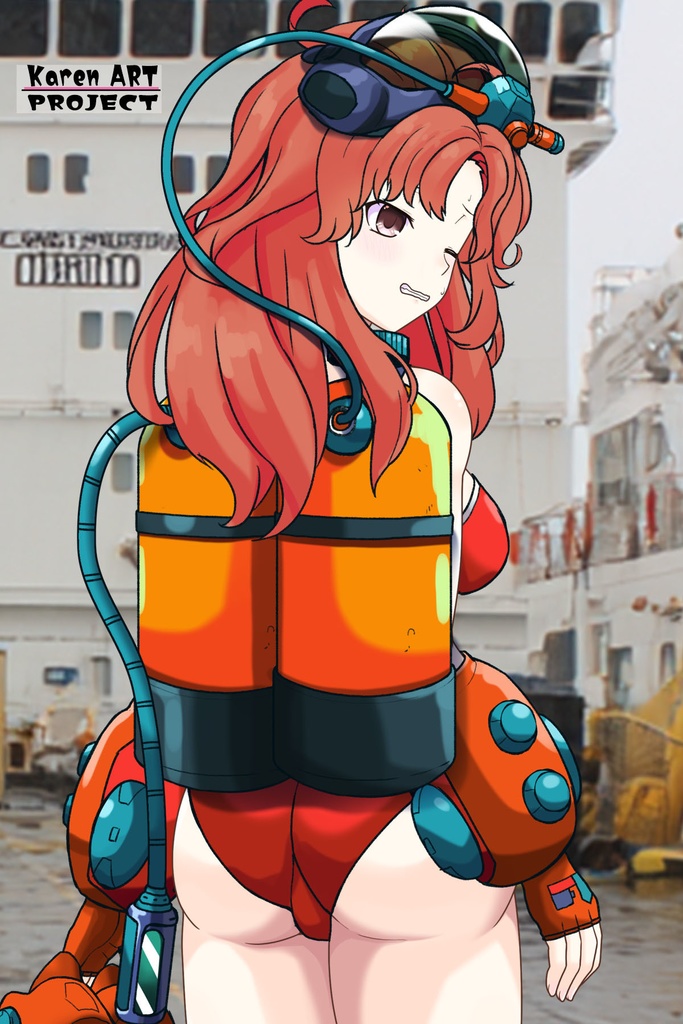 カレンちゃん+マリーンのダイビング装備【タイタニックミステリー-蒼の戦慄-03】背面アングル Karen is wearing Diving Equipment【Titanic Mystery: The Blue Tremor03】Back Angle