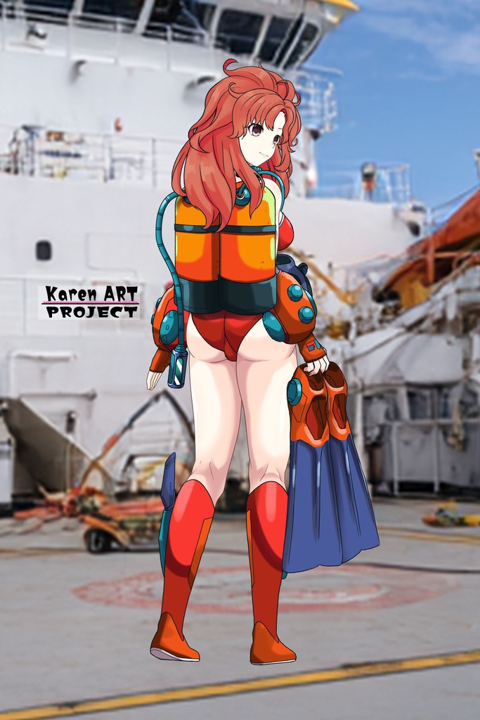 カレンちゃん+マリーンのダイビング装備【タイタニックミステリー-蒼の戦慄-03】背面アングル Karen is wearing Diving Equipment【Titanic Mystery: The Blue Tremor03】Back Angle