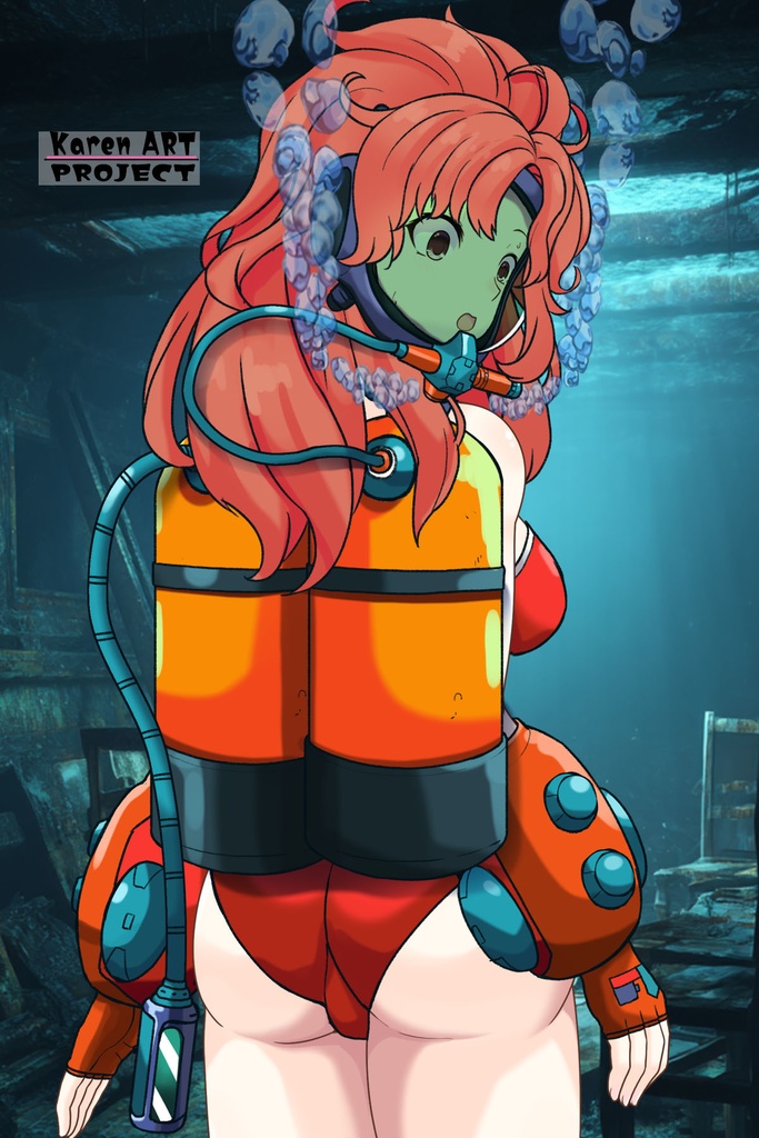 カレンちゃん+マリーンのダイビング装備【タイタニックミステリー-蒼の戦慄-03】背面アングル Karen is wearing Diving Equipment【Titanic Mystery: The Blue Tremor03】Back Angle