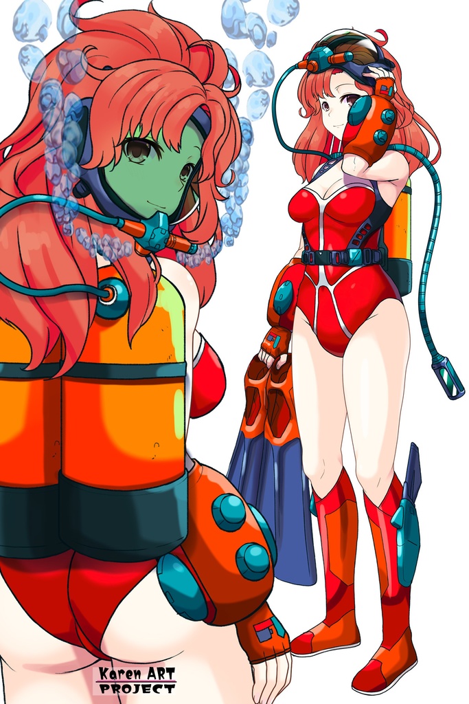 カレンちゃん+マリーンのダイビング装備【タイタニックミステリー-蒼の戦慄-03】背面アングル Karen is wearing Diving Equipment【Titanic Mystery: The Blue Tremor03】Back Angle