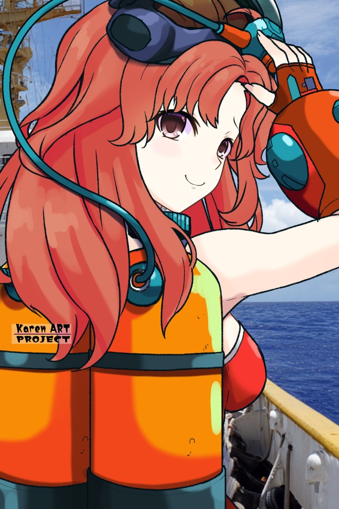 カレンちゃん+マリーンのダイビング装備【タイタニックミステリー-蒼の戦慄-03】背面アングル Karen is wearing Diving Equipment【Titanic Mystery: The Blue Tremor03】Back Angle
