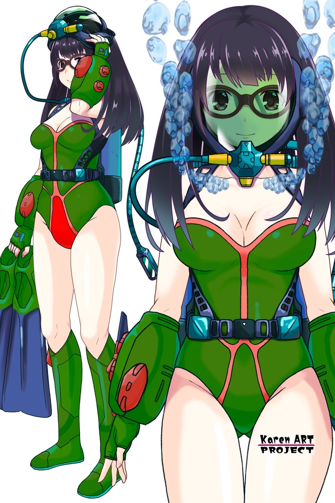 ゆりちゃん+ももこのダイビング装備 【タイタニックミステリー-蒼の戦慄-01】正面アングル Yuri is wearing Momoko's Diving Equipment【Titanic Mystery: The Blue Tremor01】Front Angle
