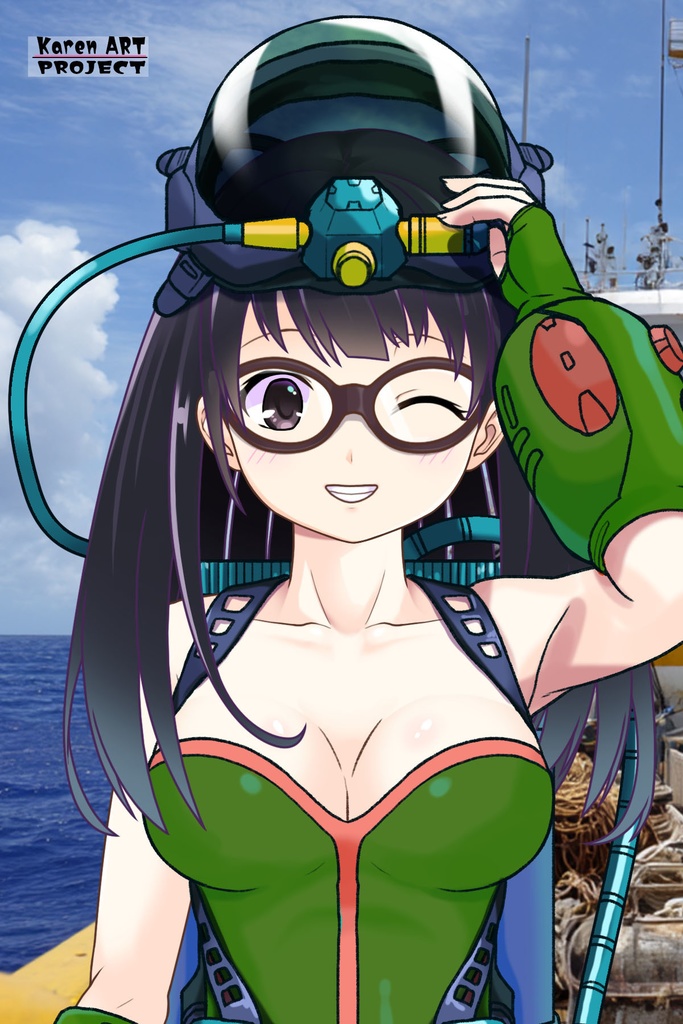 ゆりちゃん+ももこのダイビング装備 【タイタニックミステリー-蒼の戦慄-01】正面アングル Yuri is wearing Momoko's Diving Equipment【Titanic Mystery: The Blue Tremor01】Front Angle