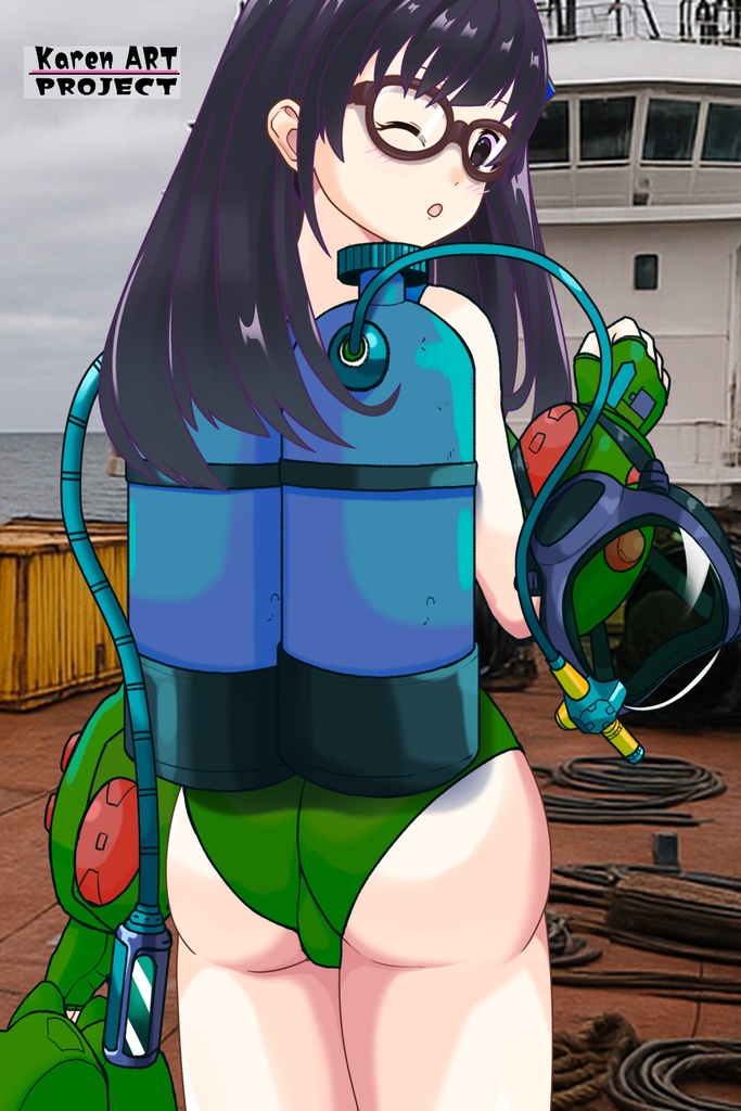 ゆりちゃん+ももこのダイビング装備【タイタニックミステリー-蒼の戦慄-03】背面アングル Yuri is wearing Diving Equipment【Titanic Mystery: The Blue Tremor03】Back Angle