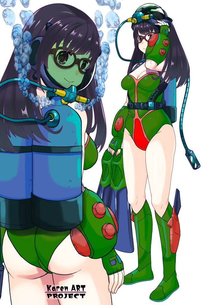 ゆりちゃん+ももこのダイビング装備【タイタニックミステリー-蒼の戦慄-03】背面アングル Yuri is wearing Diving Equipment【Titanic Mystery: The Blue Tremor03】Back Angle