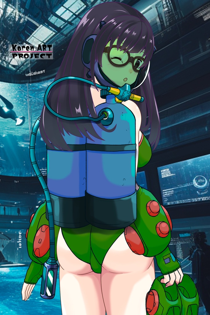 ゆりちゃん+ももこのダイビング装備【タイタニックミステリー-蒼の戦慄-03】背面アングル Yuri is wearing Diving Equipment【Titanic Mystery: The Blue Tremor03】Back Angle