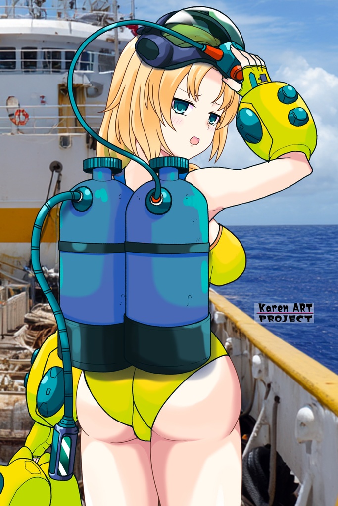 亜美ちゃん+レイカのダイビング装備【タイタニックミステリー-蒼の戦慄-03】背面アングル Ami is wearing Diving Equipment【Titanic Mystery: The Blue Tremor03】Back Angle