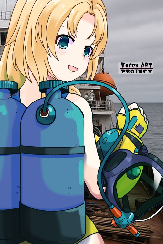 亜美ちゃん+レイカのダイビング装備【タイタニックミステリー-蒼の戦慄-03】背面アングル Ami is wearing Diving Equipment【Titanic Mystery: The Blue Tremor03】Back Angle