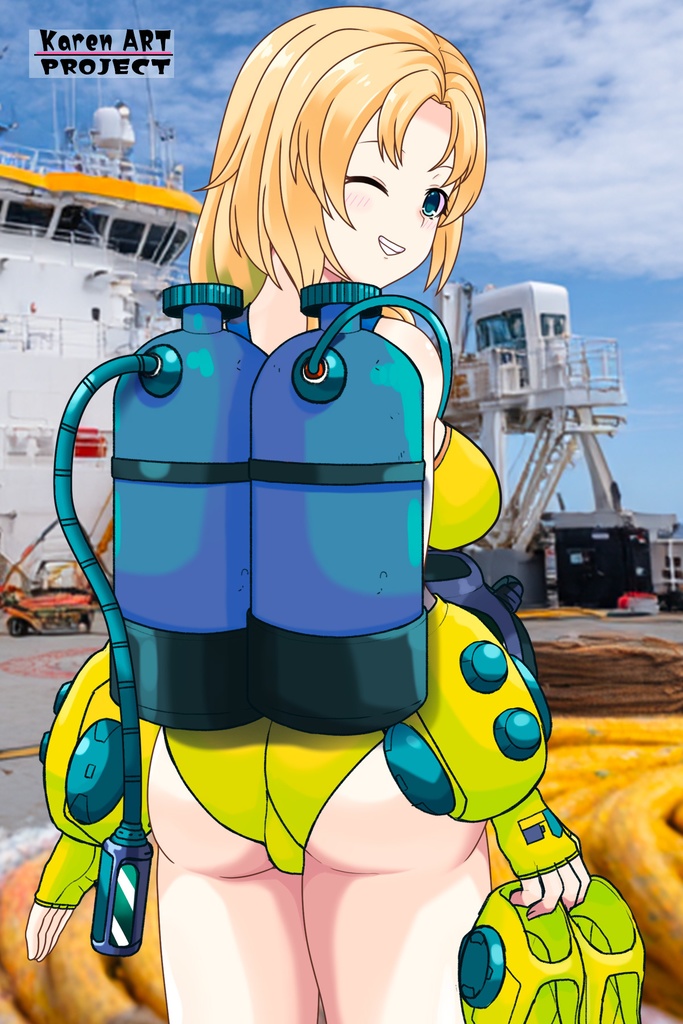 亜美ちゃん+レイカのダイビング装備【タイタニックミステリー-蒼の戦慄-03】背面アングル Ami is wearing Diving Equipment【Titanic Mystery: The Blue Tremor03】Back Angle