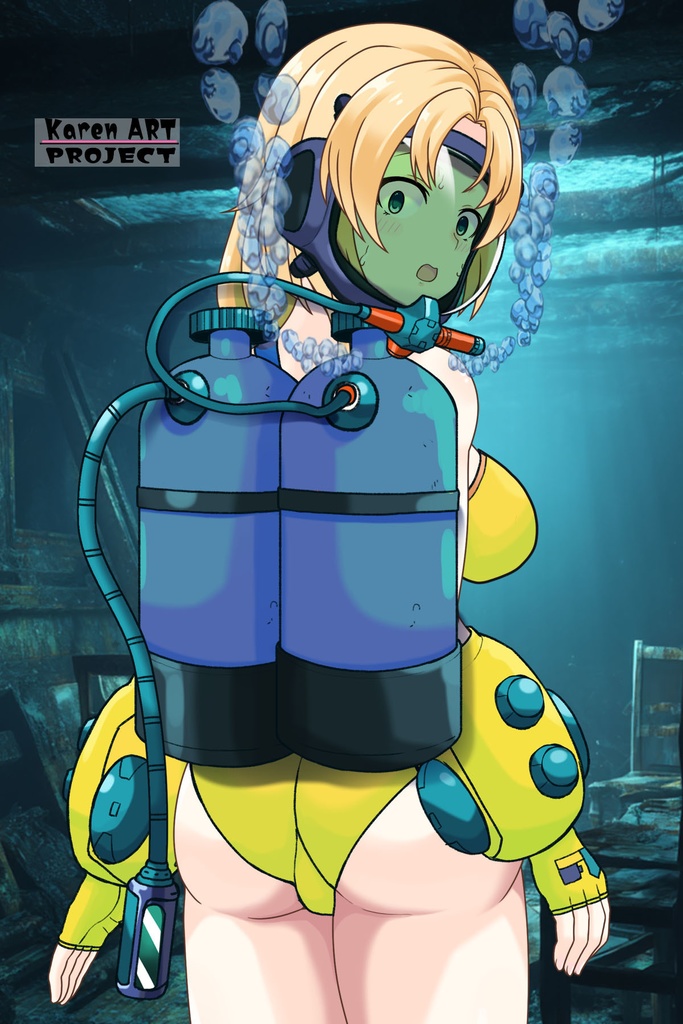 亜美ちゃん+レイカのダイビング装備【タイタニックミステリー-蒼の戦慄-03】背面アングル Ami is wearing Diving Equipment【Titanic Mystery: The Blue Tremor03】Back Angle