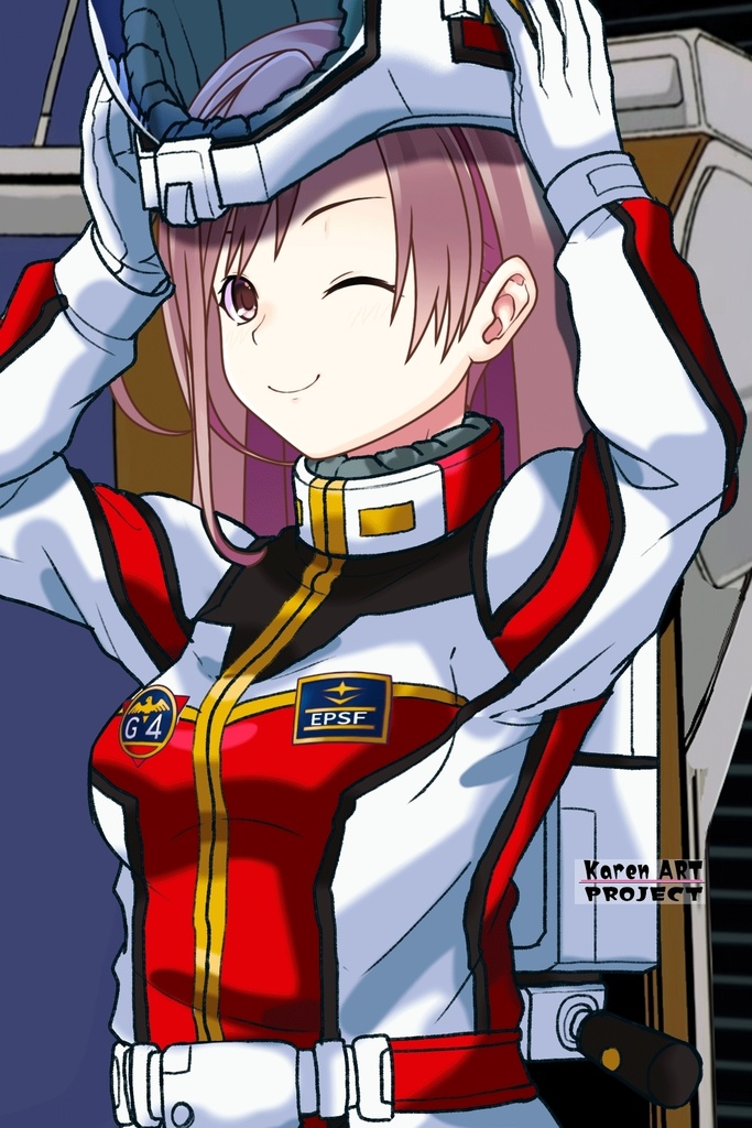 カレンちゃん+クリスティーナのノーマルスーツ Karen Original Hair Style【機動戦士ガンダムポケットの中の戦争11】斜め前アングル Karen is wearing Christina's Normal Suit Karen Original Hair Style