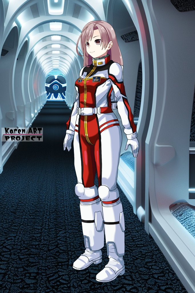 カレンちゃん+クリスティーナのノーマルスーツ Karen Original Hair Style【機動戦士ガンダムポケットの中の戦争11】斜め前アングル Karen is wearing Christina's Normal Suit Karen Original Hair Style
