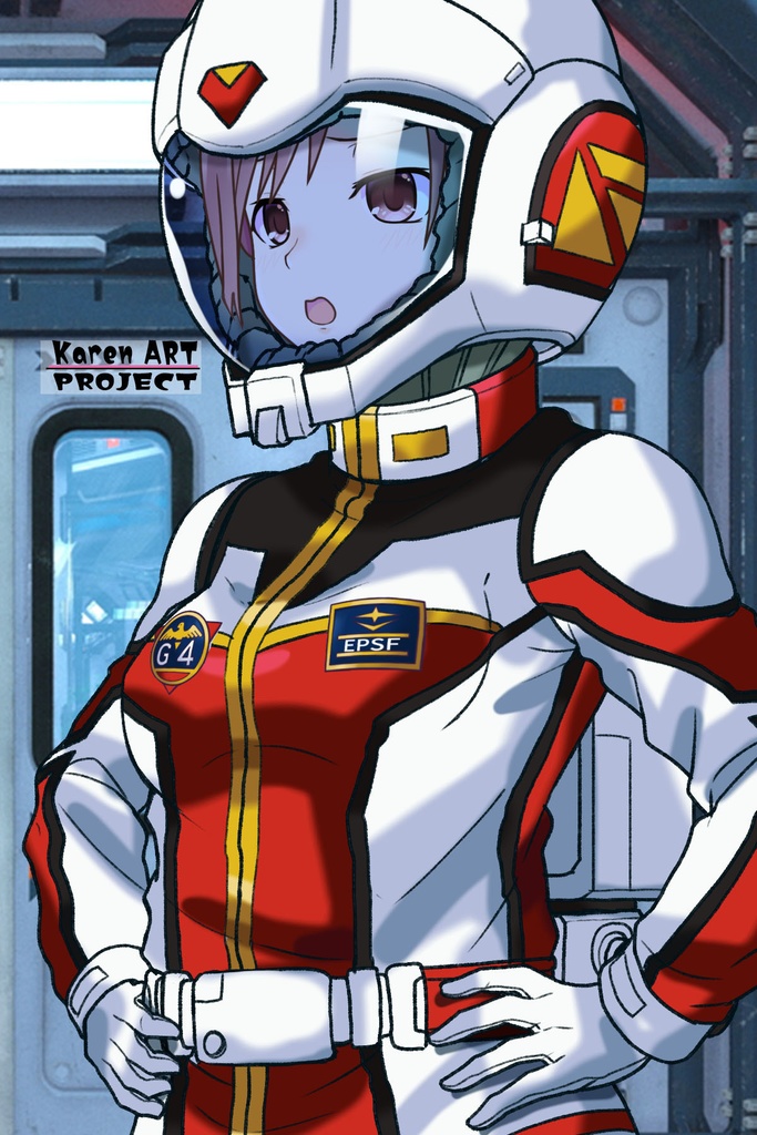 カレンちゃん+クリスティーナのノーマルスーツ Karen Original Hair Style【機動戦士ガンダムポケットの中の戦争11】斜め前アングル Karen is wearing Christina's Normal Suit Karen Original Hair Style