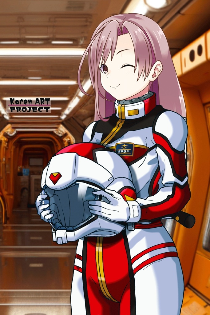 カレンちゃん+クリスティーナのノーマルスーツ Karen Original Hair Style【機動戦士ガンダムポケットの中の戦争11】斜め前アングル Karen is wearing Christina's Normal Suit Karen Original Hair Style