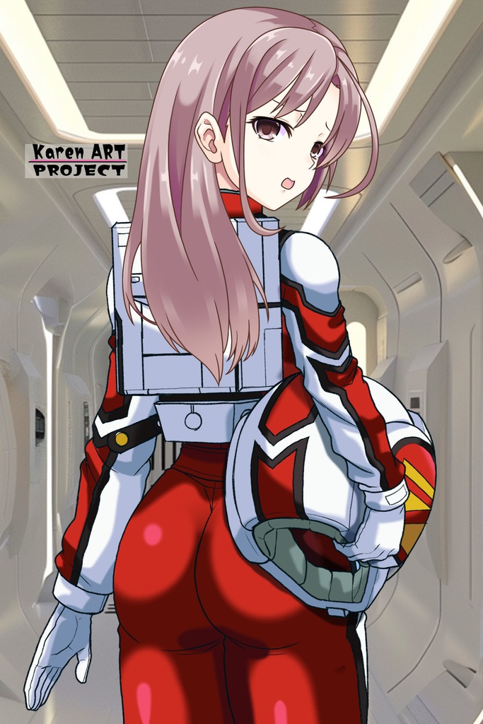 カレンちゃん+クリスティーナのノーマルスーツ Karen Original Hair Style【機動戦士ガンダム12】背面アングル Karen is wearing Christina's Normal Suit Karen Original Hair Style