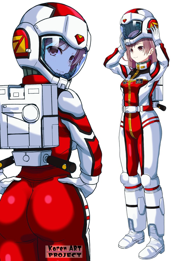 カレンちゃん+クリスティーナのノーマルスーツ Karen Original Hair Style【機動戦士ガンダム12】背面アングル Karen is wearing Christina's Normal Suit Karen Original Hair Style