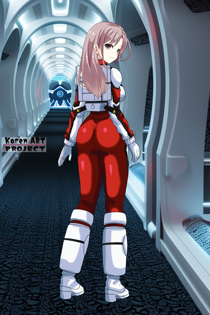 カレンちゃん+クリスティーナのノーマルスーツ Karen Original Hair Style【機動戦士ガンダム12】背面アングル Karen is wearing Christina's Normal Suit Karen Original Hair Style
