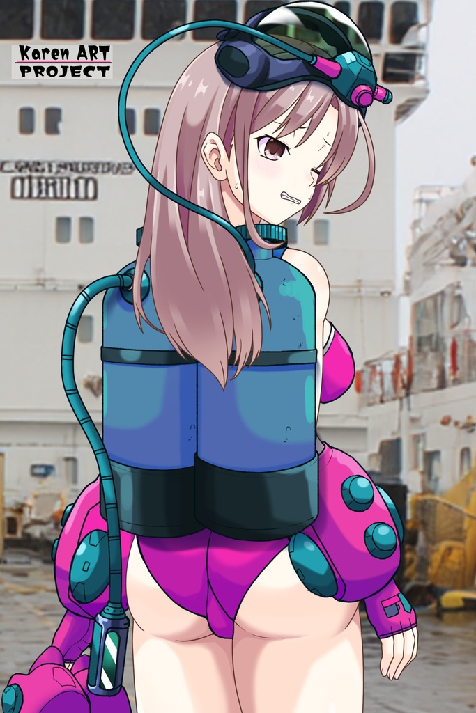 カレンちゃん+マリーンのダイビング装備 Karen Original Color【タイタニックミステリー-蒼の戦慄-06】背面アングル Karen is wearing Marine's Diving Equipment【Titanic Mystery: The Blue Tremor06】Back Angle