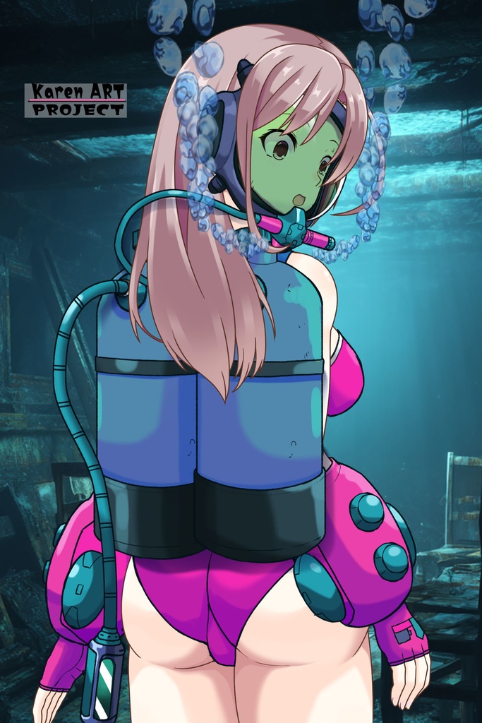 カレンちゃん+マリーンのダイビング装備 Karen Original Color【タイタニックミステリー-蒼の戦慄-06】背面アングル Karen is wearing Marine's Diving Equipment【Titanic Mystery: The Blue Tremor06】Back Angle