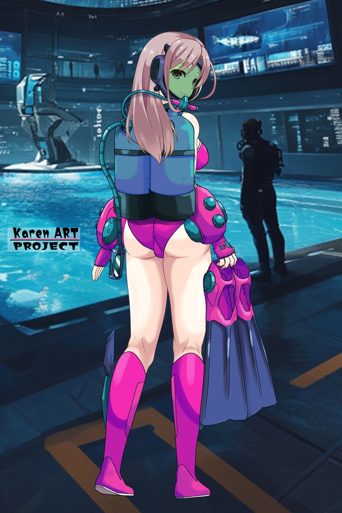 カレンちゃん+マリーンのダイビング装備 Karen Original Color【タイタニックミステリー-蒼の戦慄-06】背面アングル Karen is wearing Marine's Diving Equipment【Titanic Mystery: The Blue Tremor06】Back Angle