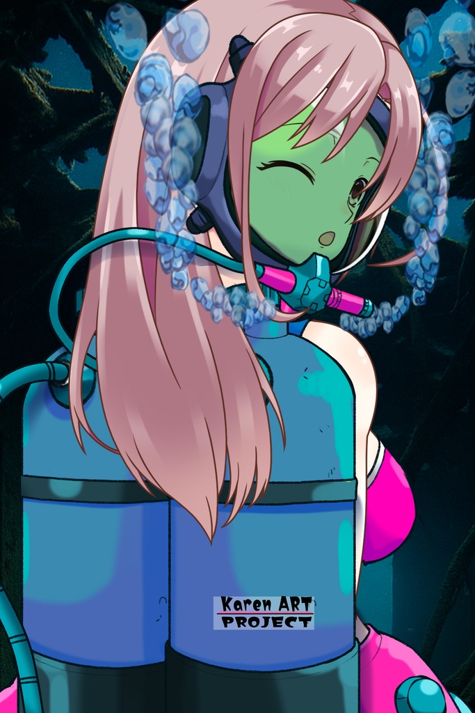 カレンちゃん+マリーンのダイビング装備 Karen Original Color【タイタニックミステリー-蒼の戦慄-06】背面アングル Karen is wearing Marine's Diving Equipment【Titanic Mystery: The Blue Tremor06】Back Angle