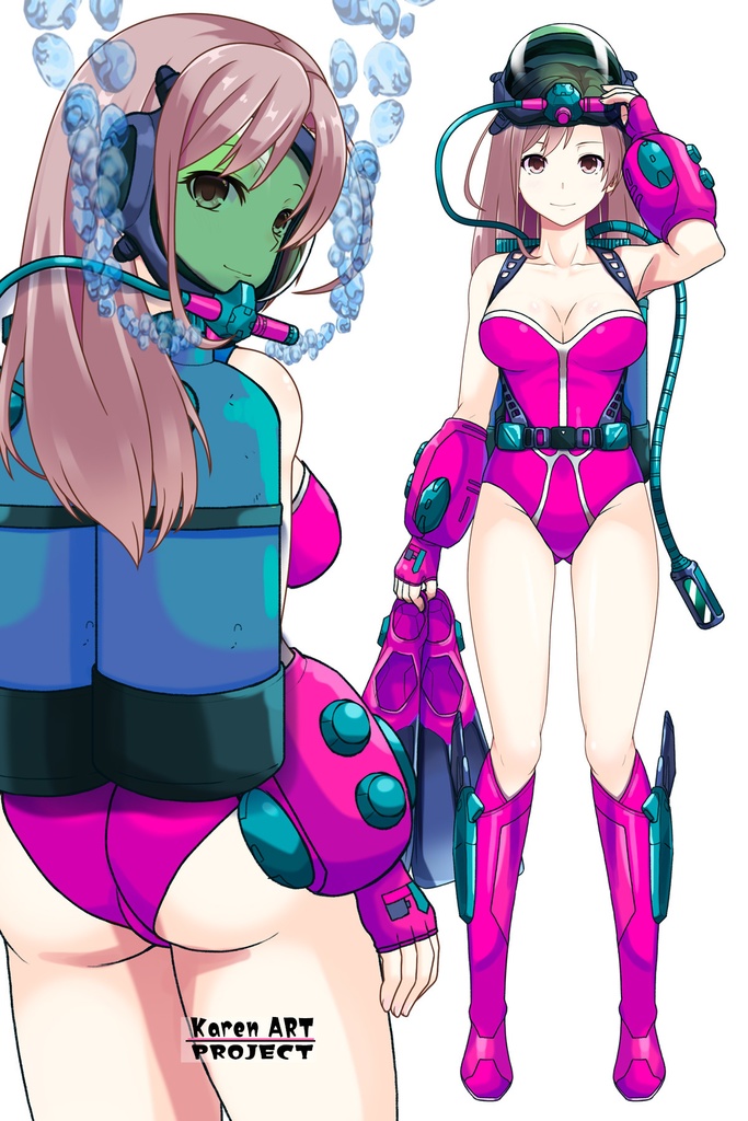 カレンちゃん+マリーンのダイビング装備 Karen Original Color【タイタニックミステリー-蒼の戦慄-06】背面アングル Karen is wearing Marine's Diving Equipment【Titanic Mystery: The Blue Tremor06】Back Angle