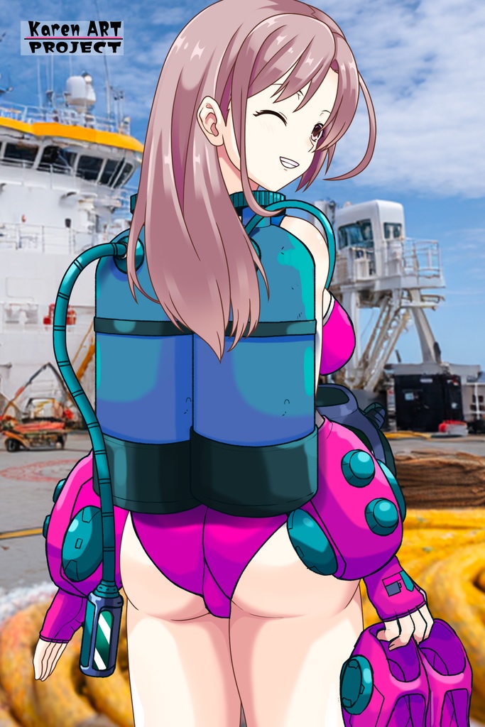 カレンちゃん+マリーンのダイビング装備 Karen Original Color【タイタニックミステリー-蒼の戦慄-06】背面アングル Karen is wearing Marine's Diving Equipment【Titanic Mystery: The Blue Tremor06】Back Angle