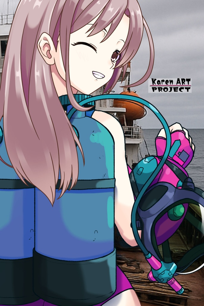 カレンちゃん+マリーンのダイビング装備 Karen Original Color【タイタニックミステリー-蒼の戦慄-06】背面アングル Karen is wearing Marine's Diving Equipment【Titanic Mystery: The Blue Tremor06】Back Angle