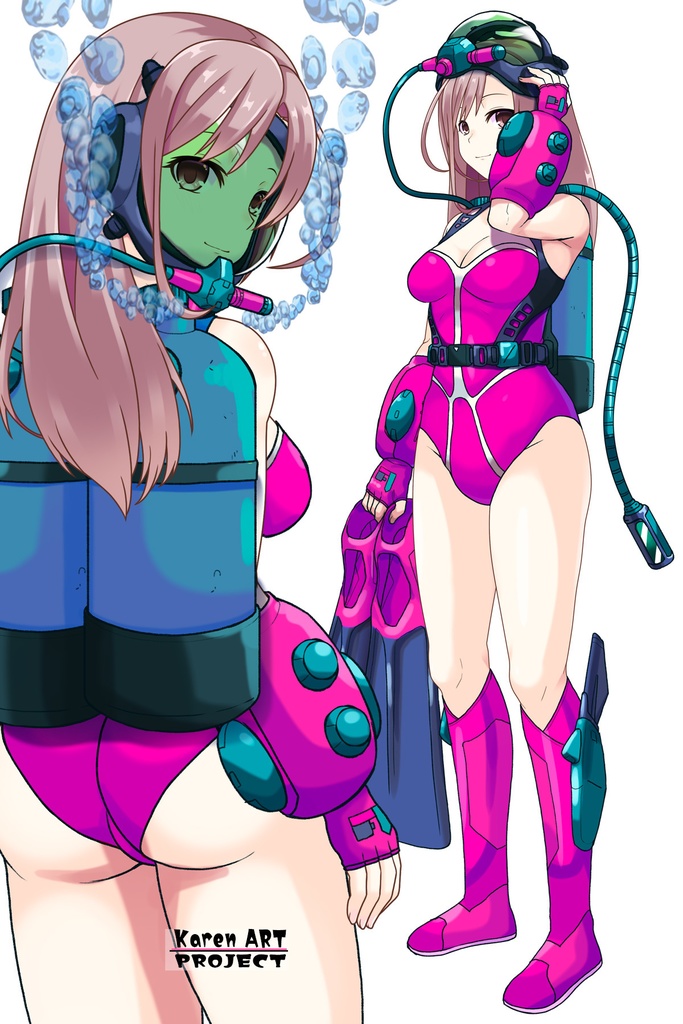 カレンちゃん+マリーンのダイビング装備 Karen Original Color【タイタニックミステリー-蒼の戦慄-06】背面アングル Karen is wearing Marine's Diving Equipment【Titanic Mystery: The Blue Tremor06】Back Angle