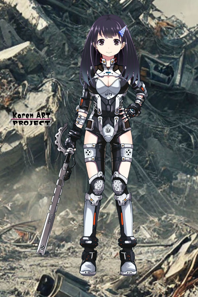 ゆりちゃん+クリスの強化アーマースーツ 【アイアンガール01】正面アングル Yuri is wearing Chris's Powered Armor Suit【Iron Girl01】Front Angle