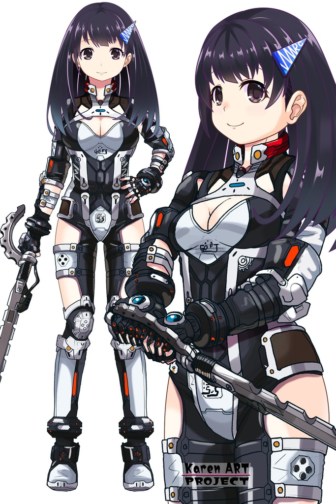 ゆりちゃん+クリスの強化アーマースーツ【アイアンガール02】斜め前アングル Yuri is wearing Chris's Powered Armor Suit【Iron Girl02】Diagonal front angle