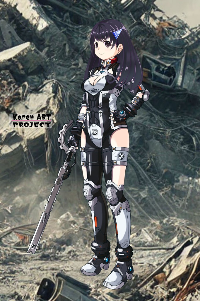 ゆりちゃん+クリスの強化アーマースーツ【アイアンガール02】斜め前アングル Yuri is wearing Chris's Powered Armor Suit【Iron Girl02】Diagonal front angle